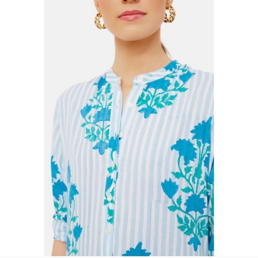 Oliphant Jaipur Striped Light Blue Floral Tiered Maxi Dress - Picture 3 of 6